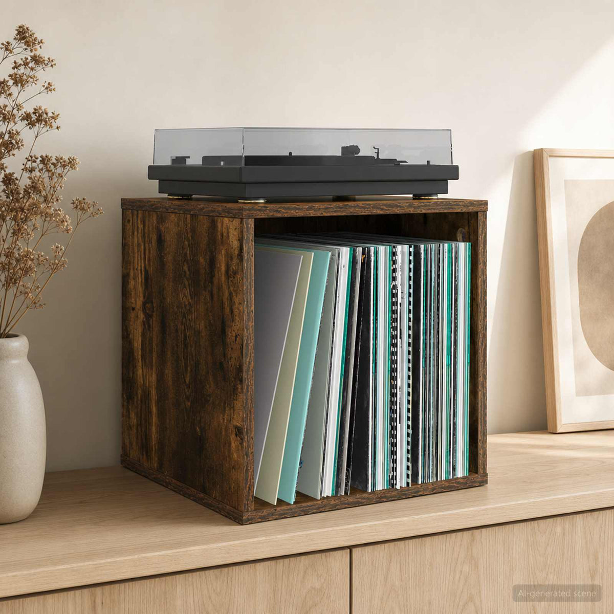 Vinyl Album Doos Gerookt eiken 37 x 36,5 x 38 cm Bewerkt hout is nu te koop bij PeponiXL, paradijselijk wonen!