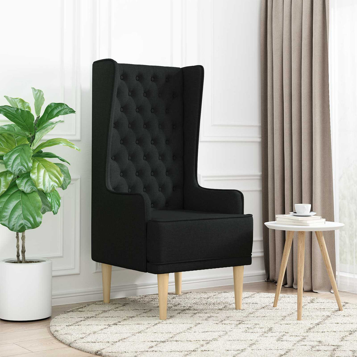 Gecapitonneerde stoel met hoge rugleuning Zwart Stof is nu te koop bij PeponiXL, paradijselijk wonen!