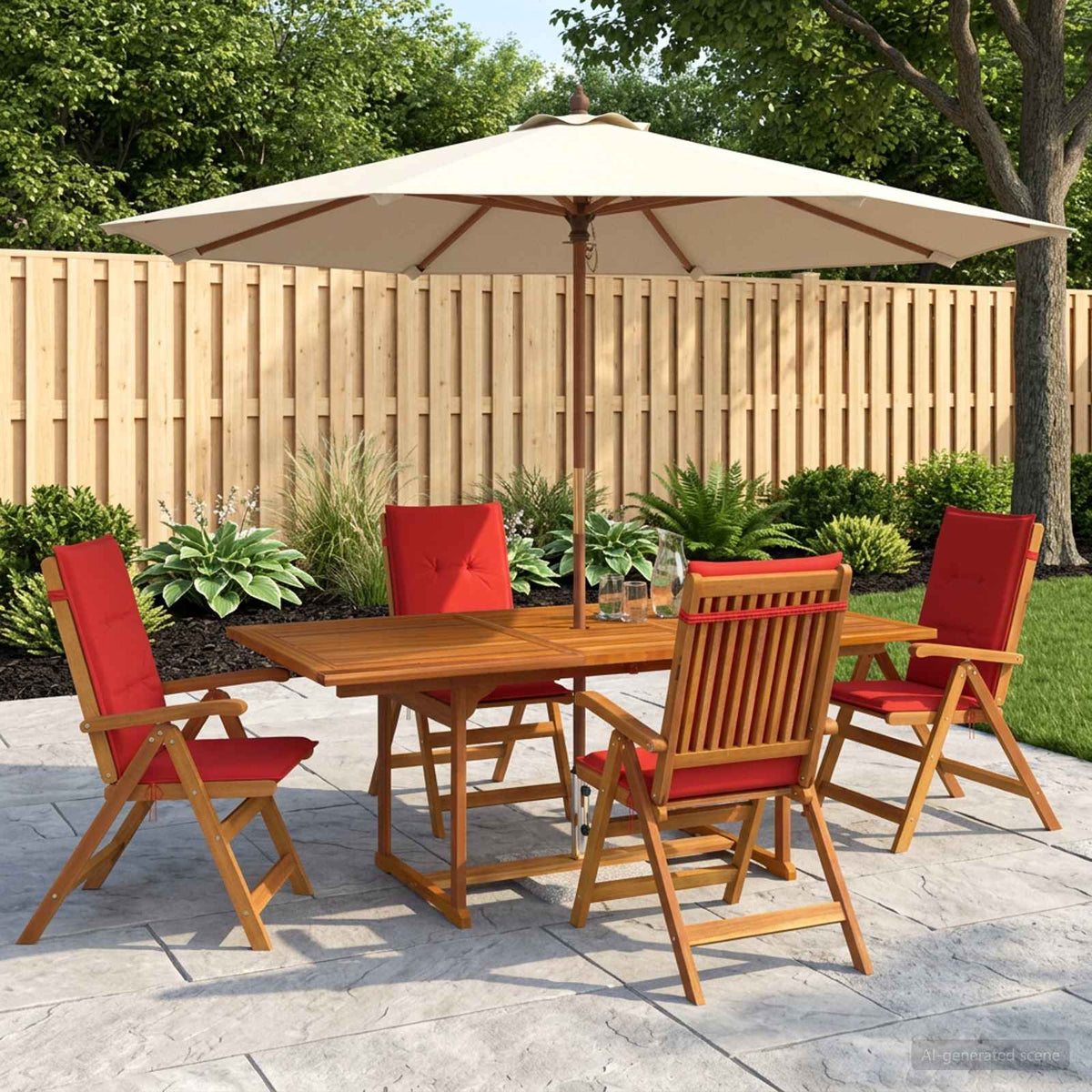 vidaXL 5-delige tuin eetset Naturel Massief Acaciahout
