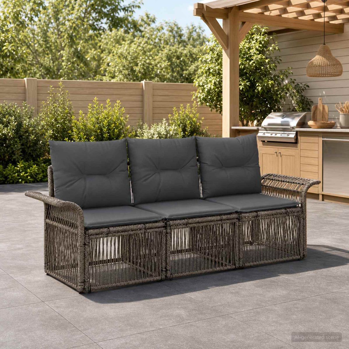 Tuinbankenset 3 pcs Grijs poly rattan is nu te koop bij PeponiXL, paradijselijk wonen!