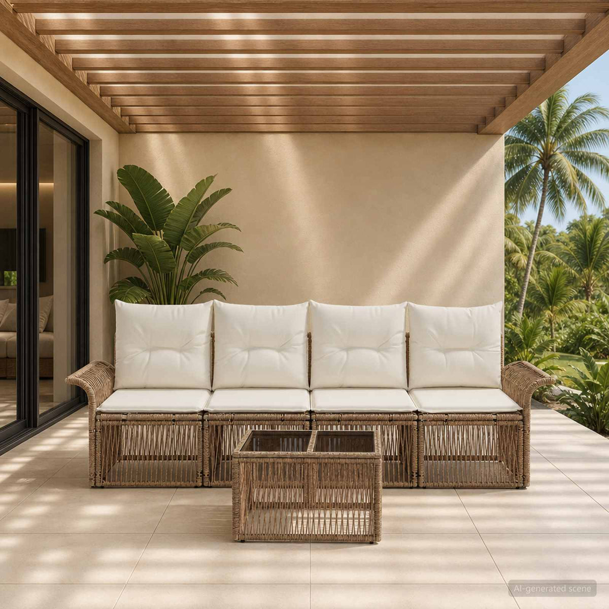 Tuinbankenset 5 pcs Beige poly rattan is nu te koop bij PeponiXL, paradijselijk wonen!
