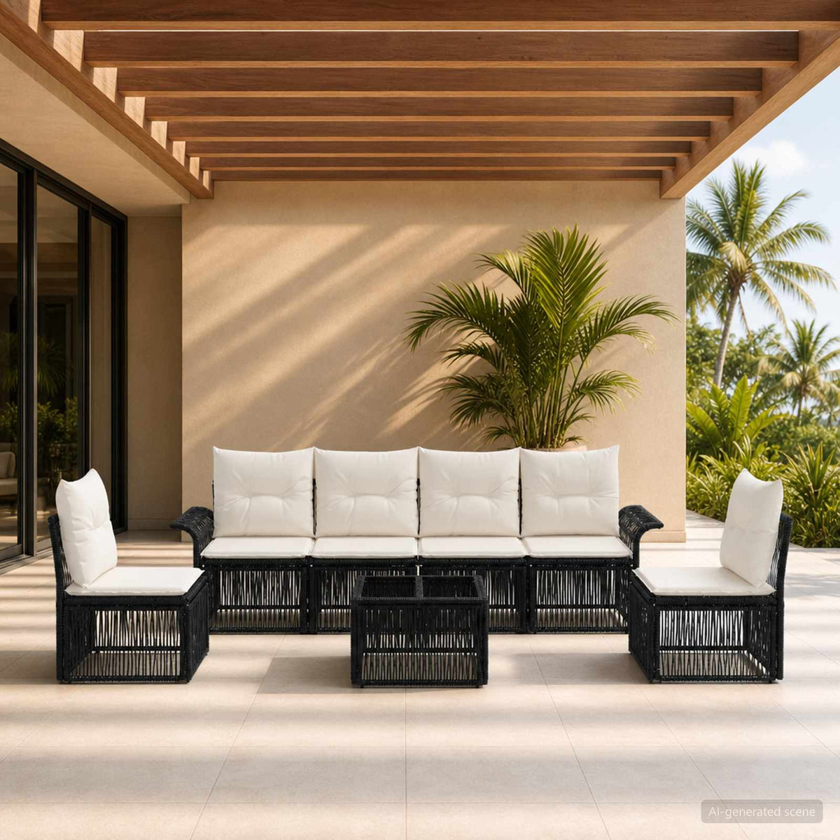 Tuinbankenset 7 pcs Zwart poly rattan is nu te koop bij PeponiXL, paradijselijk wonen!