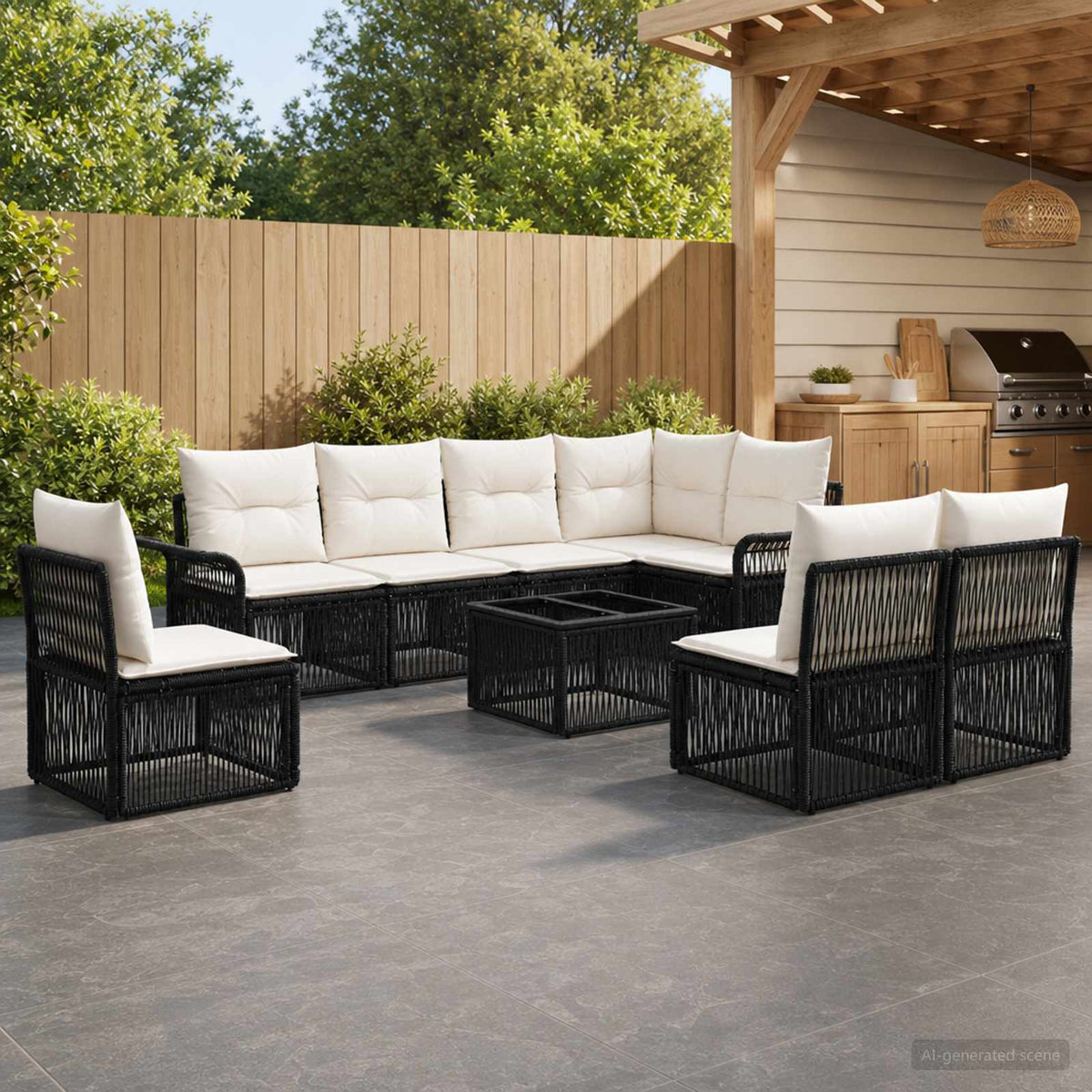 Tuinbankenset 9 pcs Zwart poly rattan is nu te koop bij PeponiXL, paradijselijk wonen!