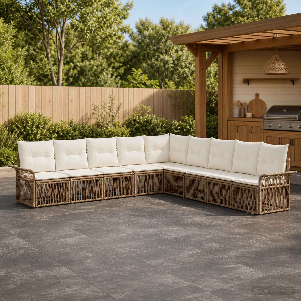 Tuinbankenset 9 pcs Beige poly rattan is nu te koop bij PeponiXL, paradijselijk wonen!