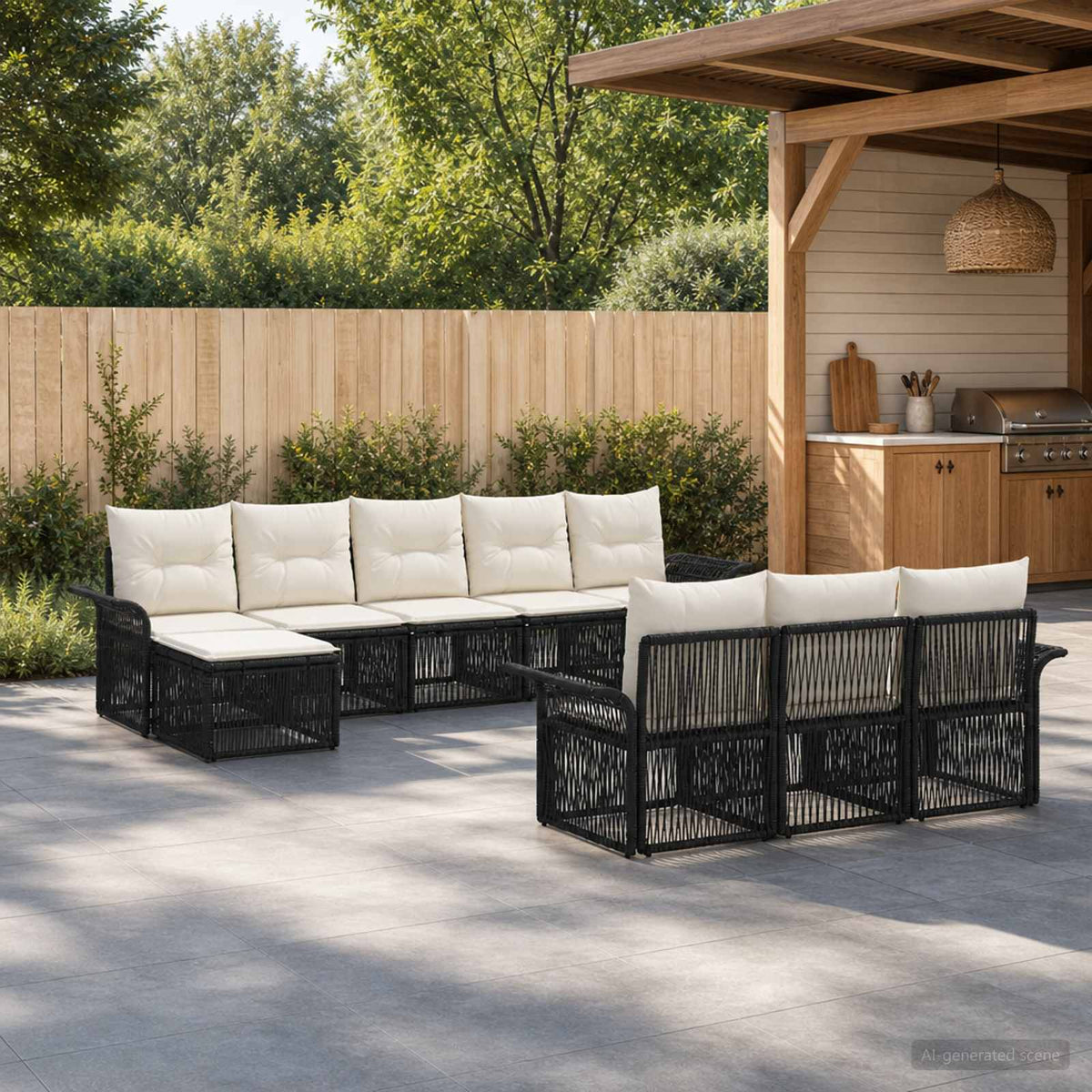 Tuinbankenset 10 pcs Zwart poly rattan is nu te koop bij PeponiXL, paradijselijk wonen!