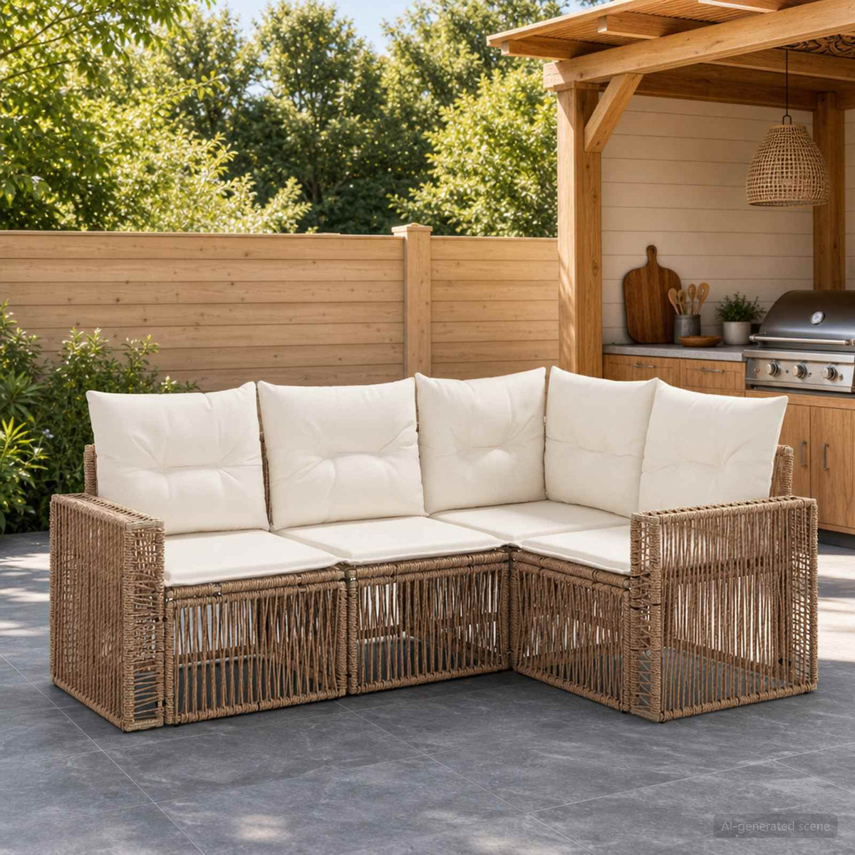 Tuinbankenset 4 pcs Beige en Crème Wit poly rattan is nu te koop bij PeponiXL, paradijselijk wonen!