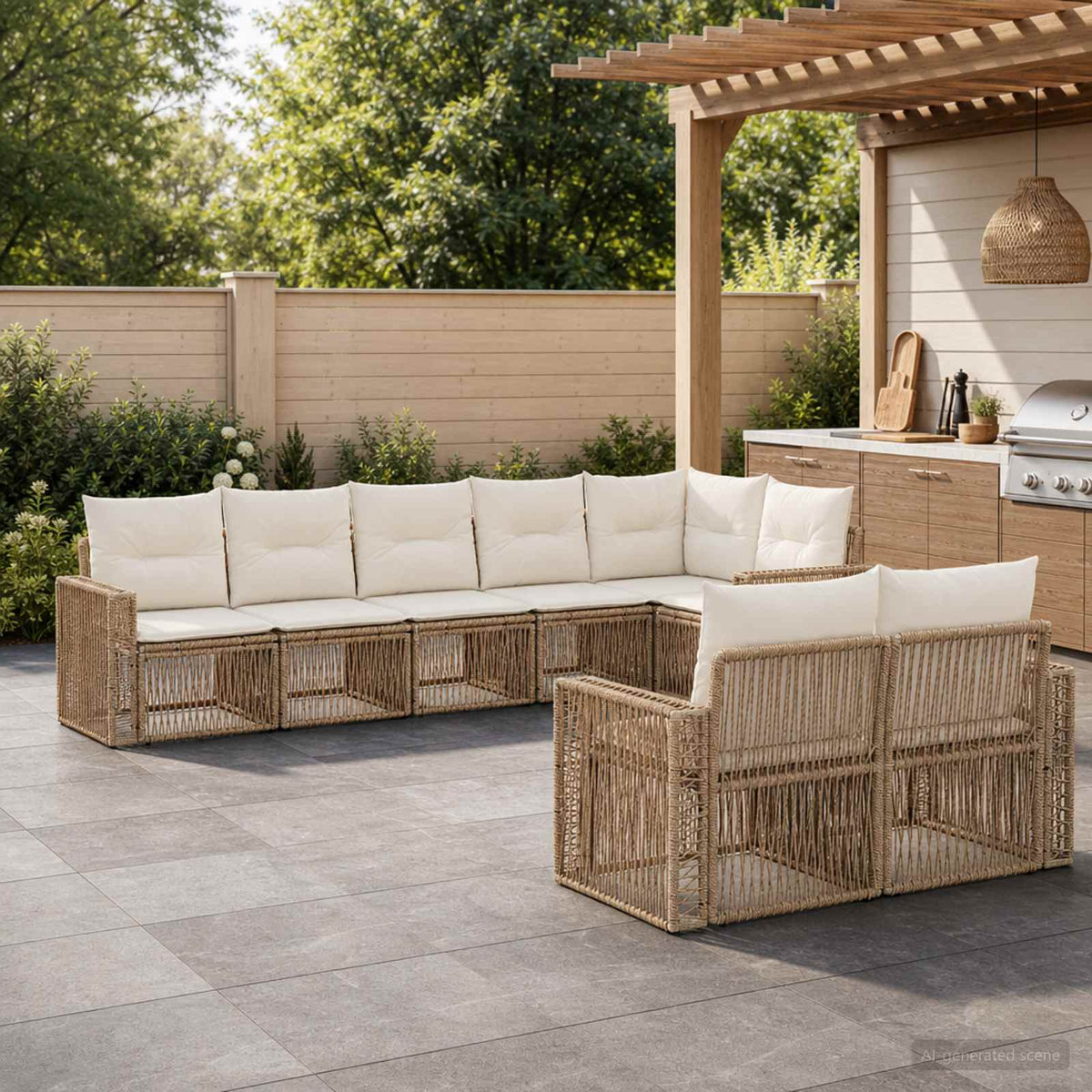 Tuinbankenset 8 pcs Beige en Crème Wit poly rattan is nu te koop bij PeponiXL, paradijselijk wonen!