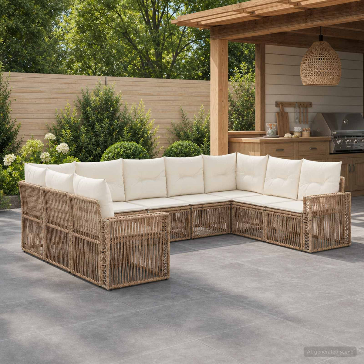 Tuinbankenset 9 pcs Beige en Crème Wit poly rattan is nu te koop bij PeponiXL, paradijselijk wonen!