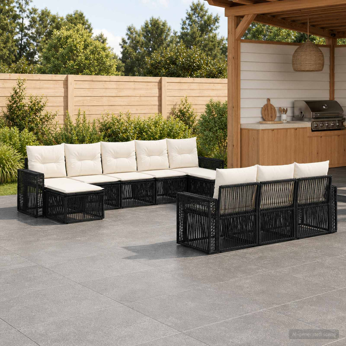 Tuinbankenset 10 pcs Zwart en Cream Wit poly rattan is nu te koop bij PeponiXL, paradijselijk wonen!