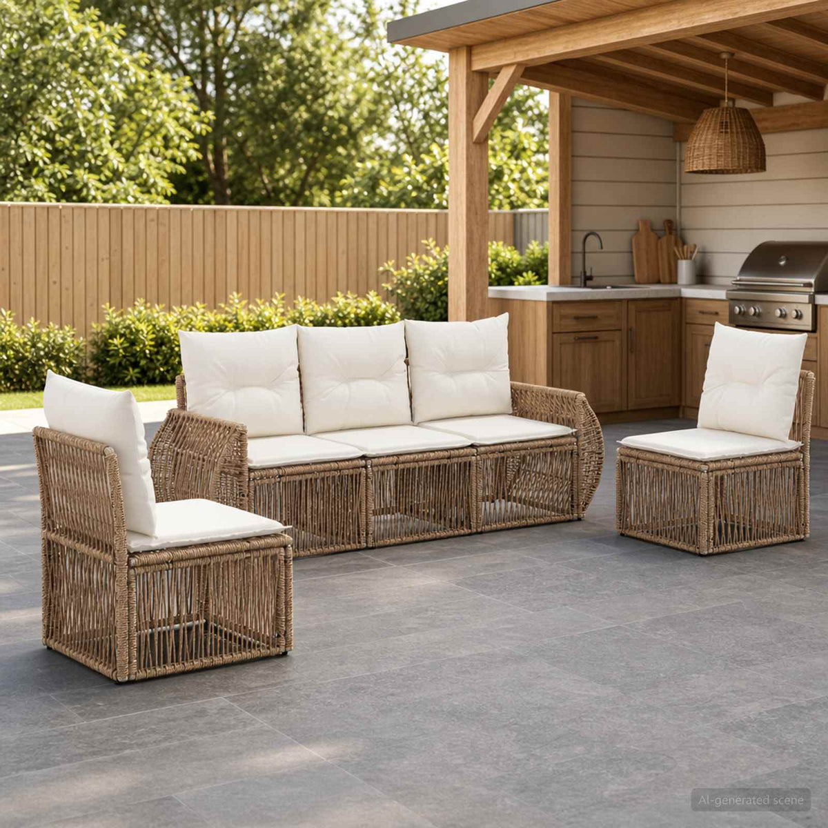 Tuinbankenset 5 pcs Beige en Crème Wit poly rattan is nu te koop bij PeponiXL, paradijselijk wonen!