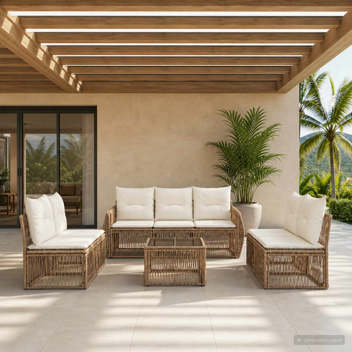 Tuinbankenset 8 pcs Beige en Crème Wit poly rattan is nu te koop bij PeponiXL, paradijselijk wonen!