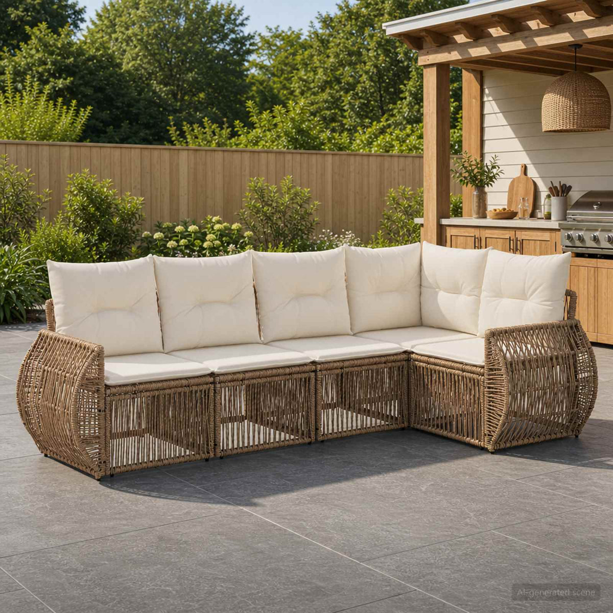Tuinbankenset 5 pcs Beige en Crème Wit poly rattan is nu te koop bij PeponiXL, paradijselijk wonen!