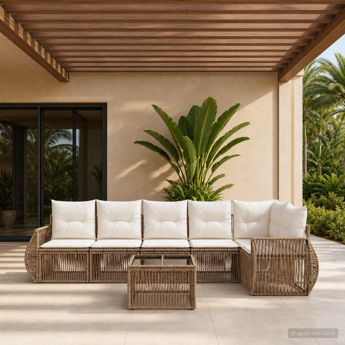 Tuinbankenset 7 pcs Beige en Crème Wit poly rattan is nu te koop bij PeponiXL, paradijselijk wonen!