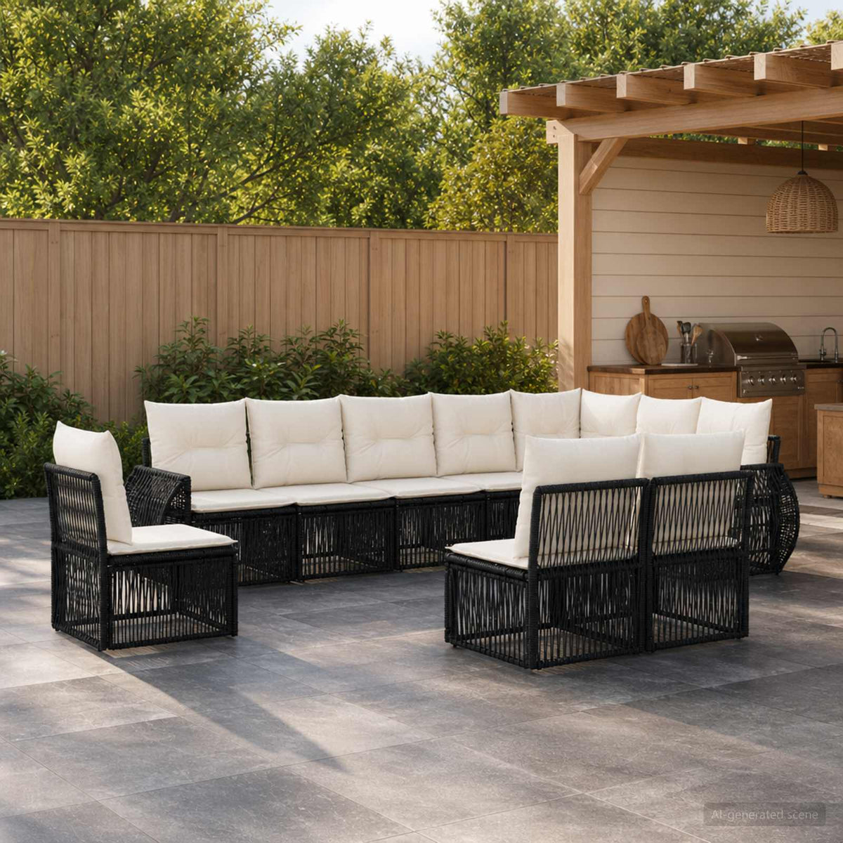 Tuinbankenset 10 pcs Zwart en Cream Wit poly rattan is nu te koop bij PeponiXL, paradijselijk wonen!