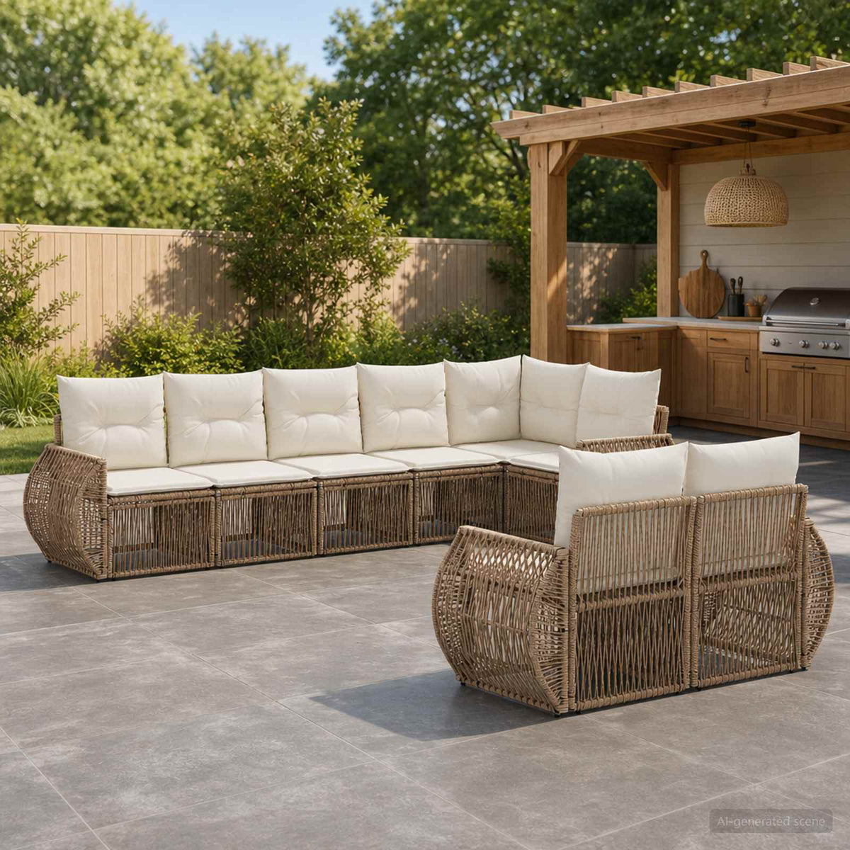 Tuinbankenset 8 pcs Beige en Crème Wit poly rattan is nu te koop bij PeponiXL, paradijselijk wonen!