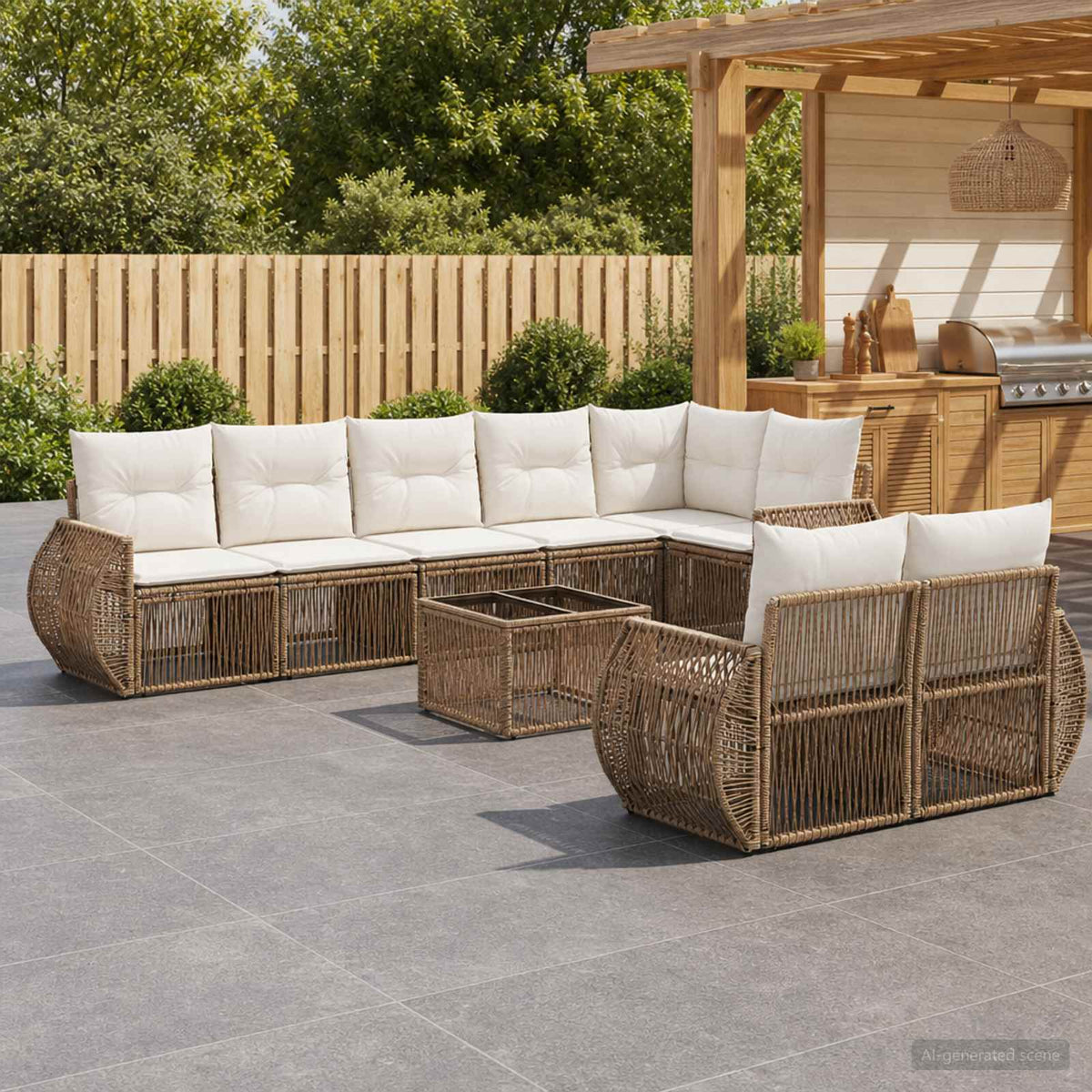 Tuinbankenset 9 pcs Beige en Crème Wit poly rattan is nu te koop bij PeponiXL, paradijselijk wonen!