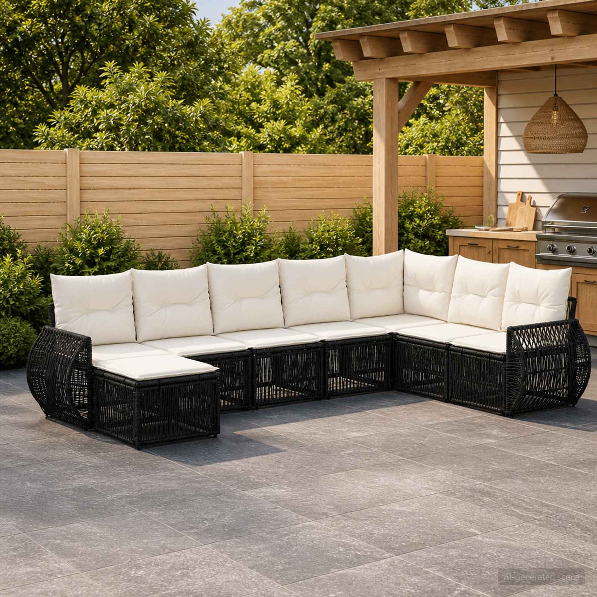 Tuinbankenset 8 pcs Zwart en Cream Wit poly rattan is nu te koop bij PeponiXL, paradijselijk wonen!
