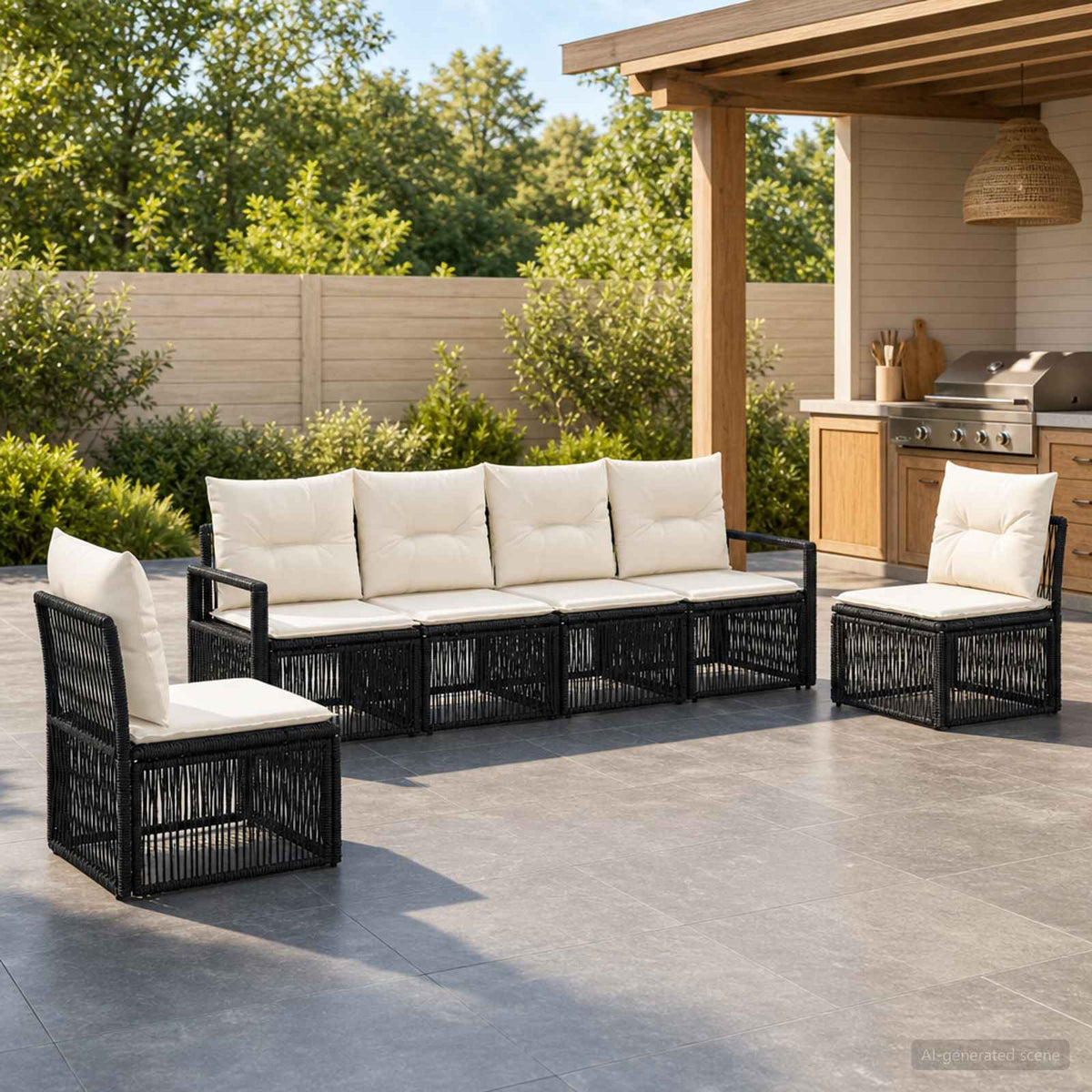 Tuinbankenset 6 pcs Zwart poly rattan is nu te koop bij PeponiXL, paradijselijk wonen!