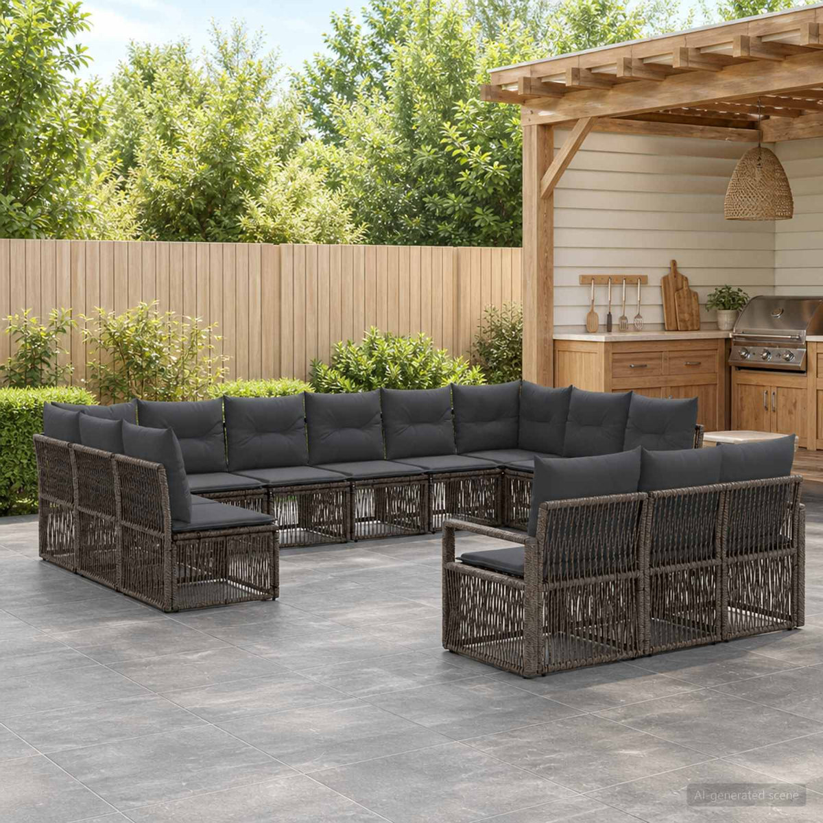 Tuinbankenset 13 pcs Grijs poly rattan is nu te koop bij PeponiXL, paradijselijk wonen!
