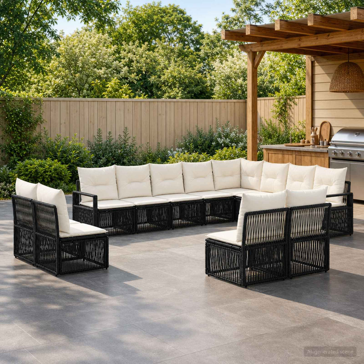 Tuinbankenset 12 pcs Zwart poly rattan is nu te koop bij PeponiXL, paradijselijk wonen!