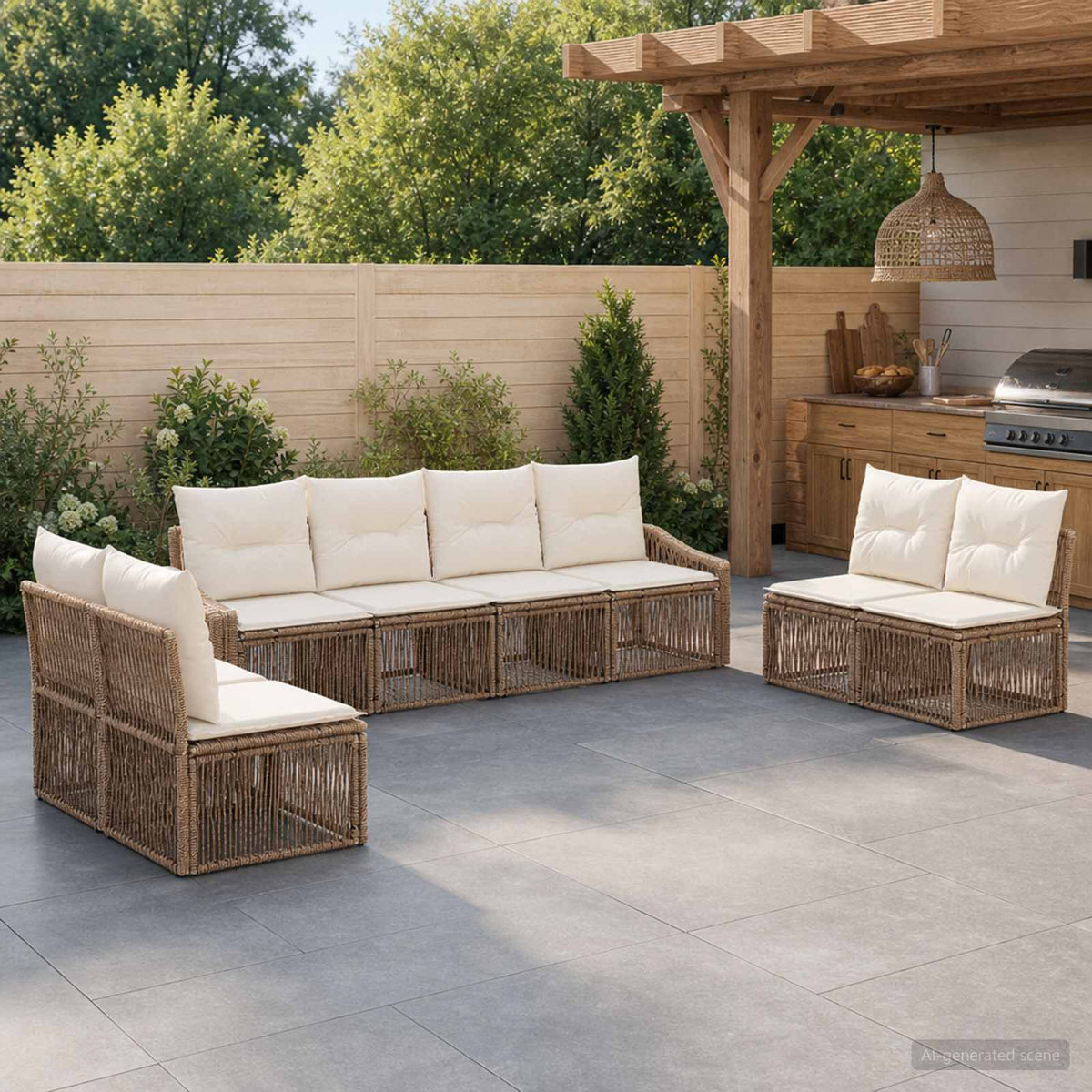 Tuinbankenset 8 pcs Beige poly rattan is nu te koop bij PeponiXL, paradijselijk wonen!