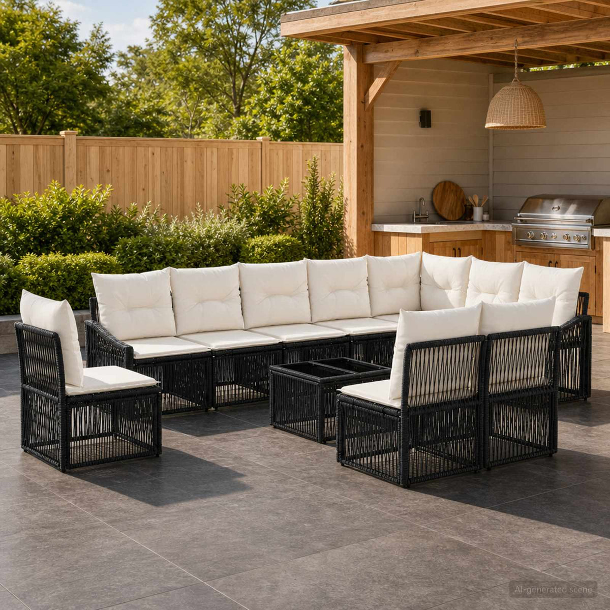 Tuinbankenset 11 pcs Zwart poly rattan is nu te koop bij PeponiXL, paradijselijk wonen!