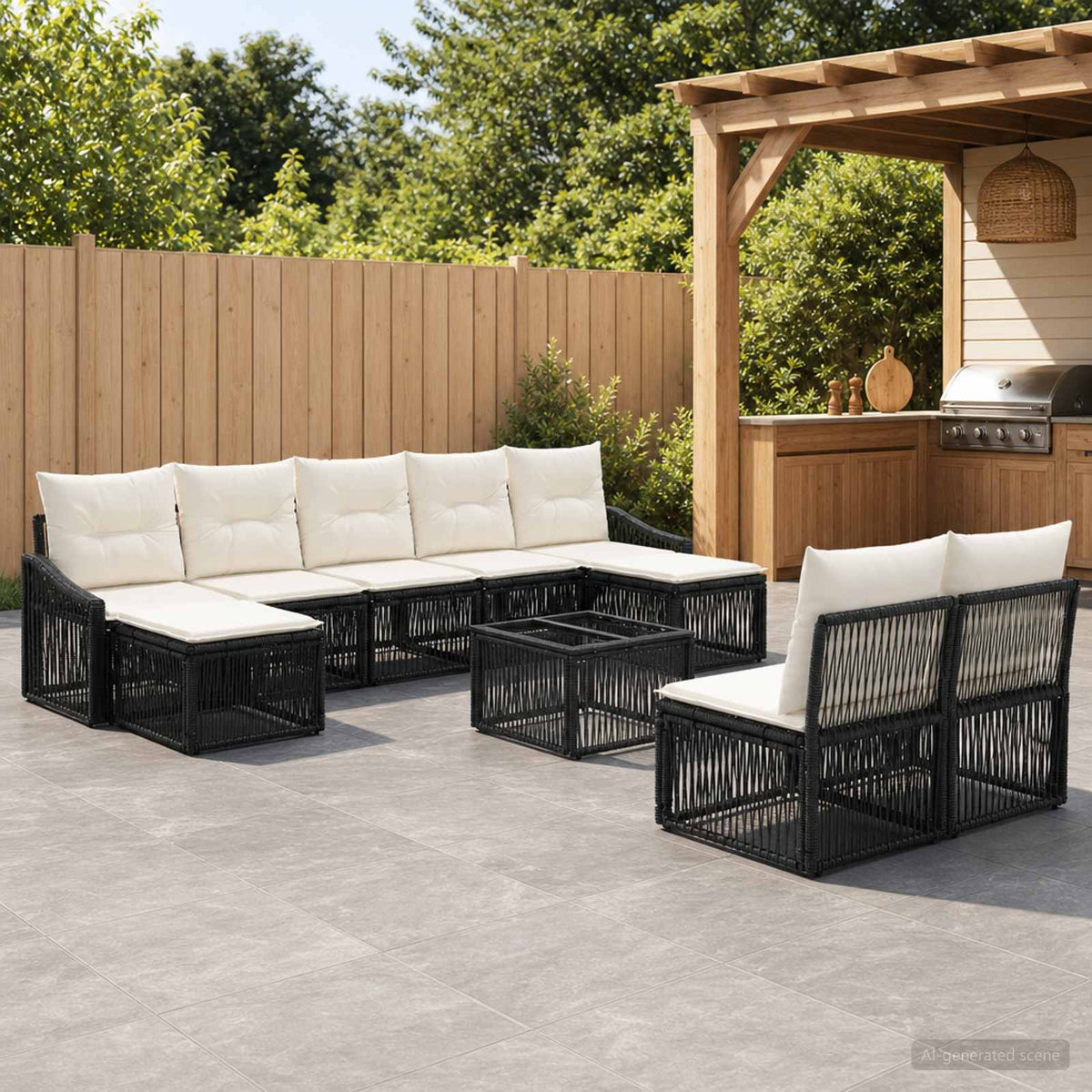Tuinbankenset 10 pcs Zwart poly rattan is nu te koop bij PeponiXL, paradijselijk wonen!