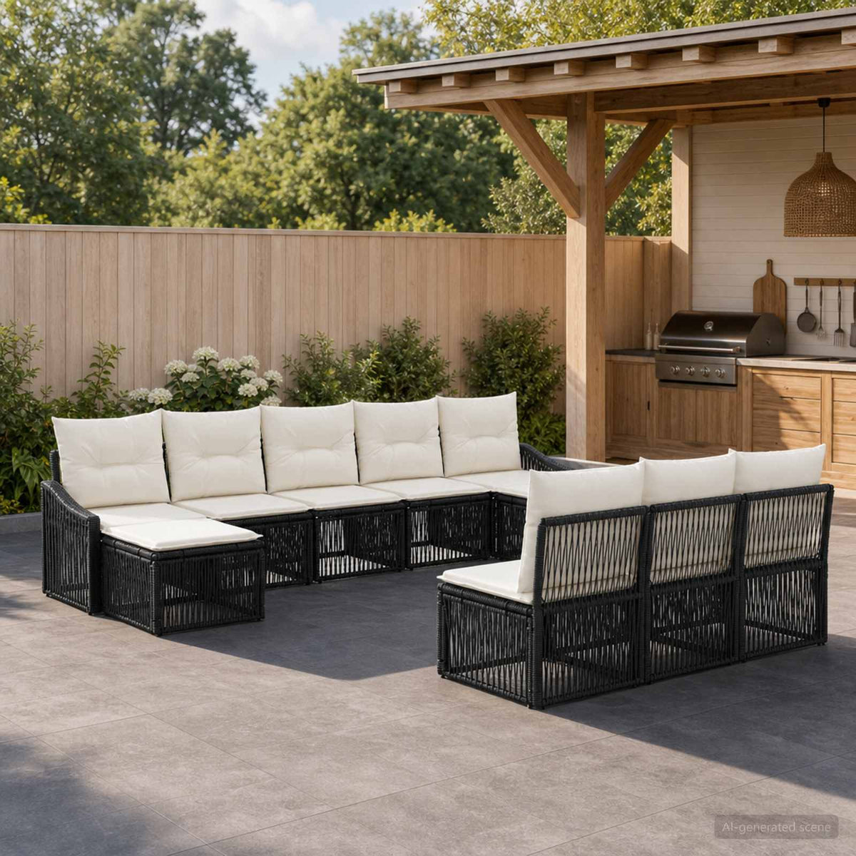 Tuinbankenset 10 pcs Zwart poly rattan is nu te koop bij PeponiXL, paradijselijk wonen!