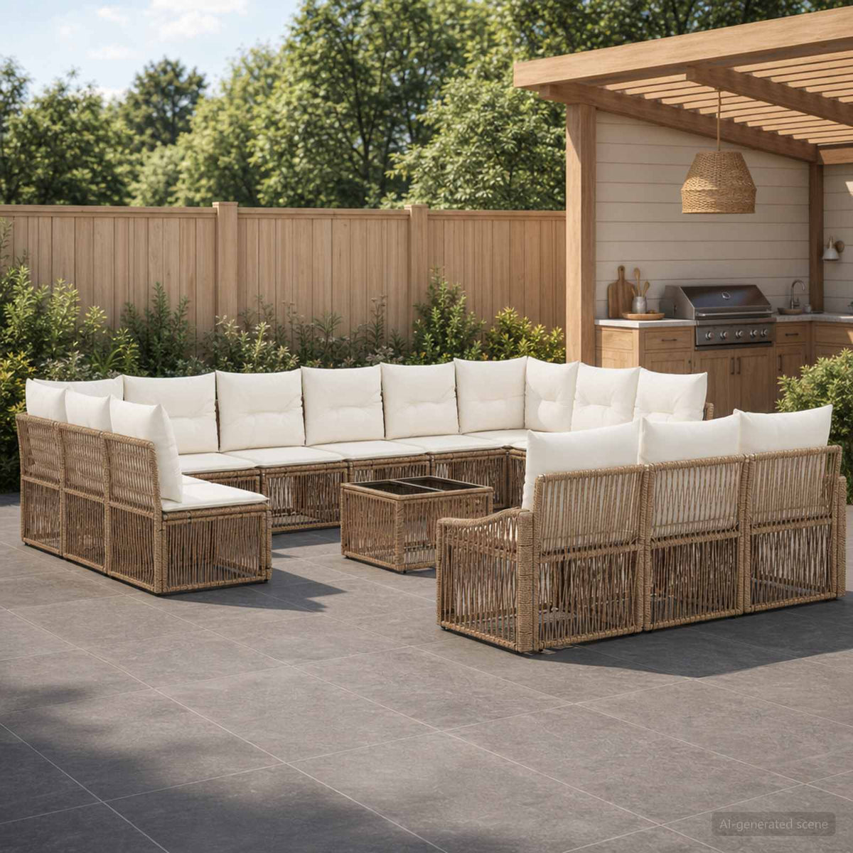 Tuinbankenset 14 pcs Beige poly rattan is nu te koop bij PeponiXL, paradijselijk wonen!