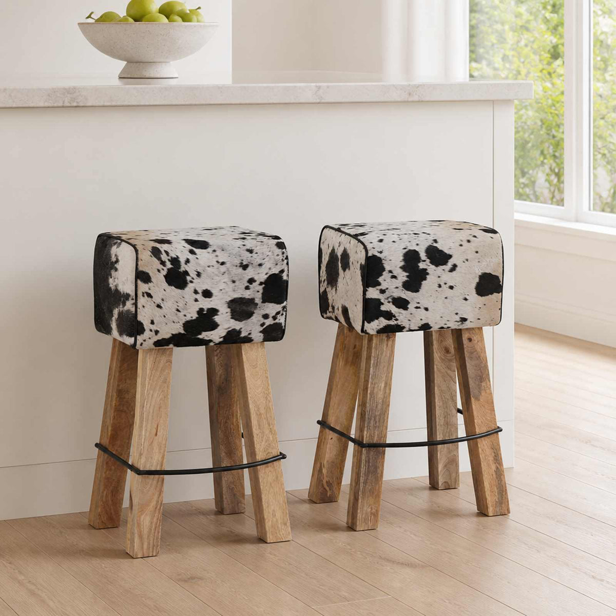 Barkruk 2 st Zwart en Wit 44 x 33 x 74 cm Echt Leer is nu te koop bij PeponiXL, paradijselijk wonen!