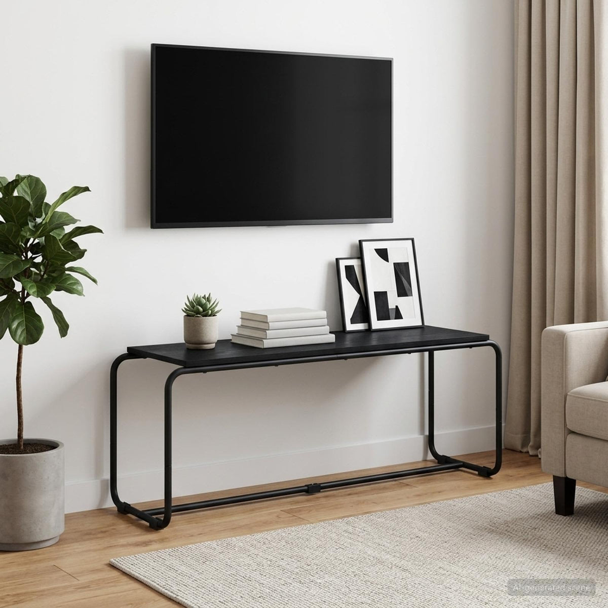 TV-standaard 113.5 x 35.5 x 42 cm Zwart eiken Bewerkt hout is nu te koop bij PeponiXL, paradijselijk wonen!
