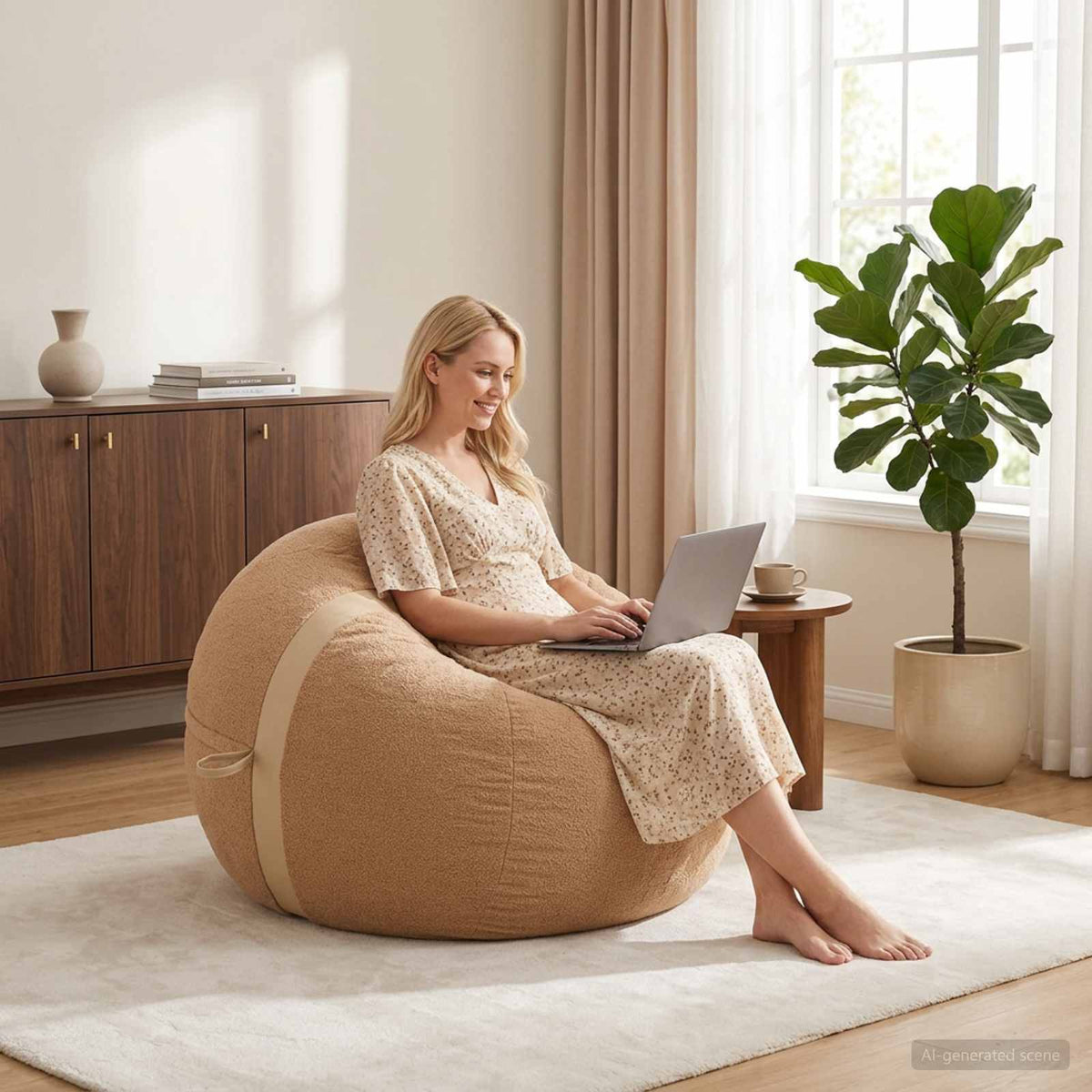 Zitzakstoel Beige 95 x 93 x 71 cm Sherpa is nu te koop bij PeponiXL, paradijselijk wonen!