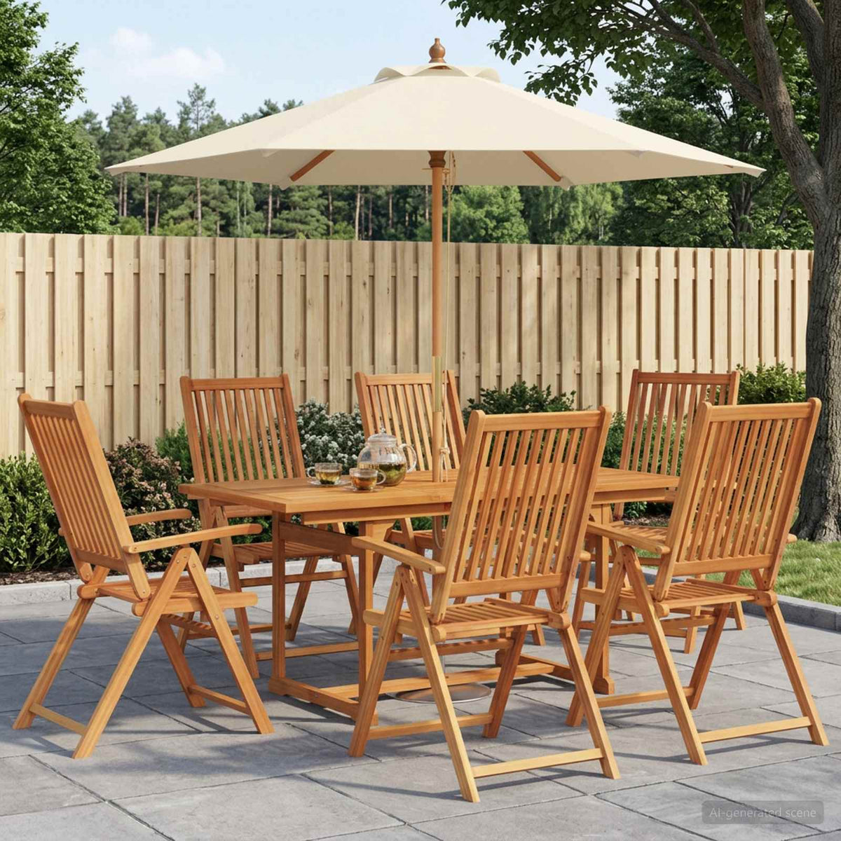 Buiten Eetset met Parasol 8 st Crème Wit en Natuurlijk is nu te koop bij PeponiXL, paradijselijk wonen!
