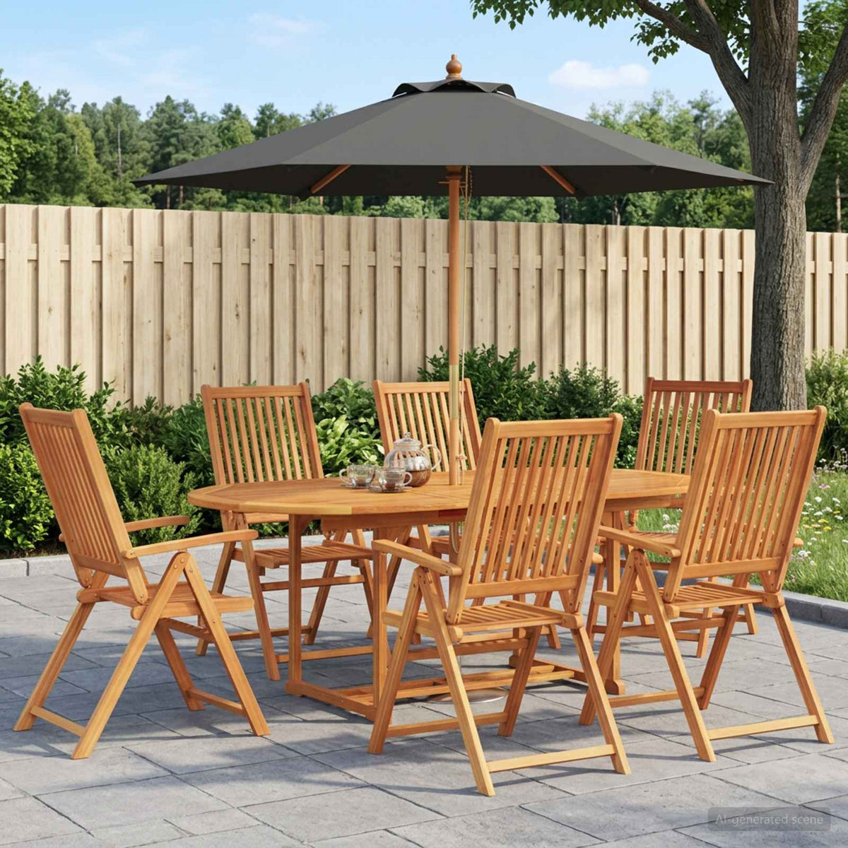 Buiten Eetset met Parasol 8 st Anthraciet en Natuurlijk is nu te koop bij PeponiXL, paradijselijk wonen!