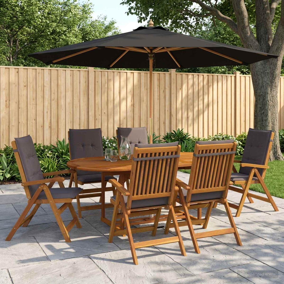 Buiten Eetset met Parasol 8 st Antraciet Massief Acaciahout is nu te koop bij PeponiXL, paradijselijk wonen!