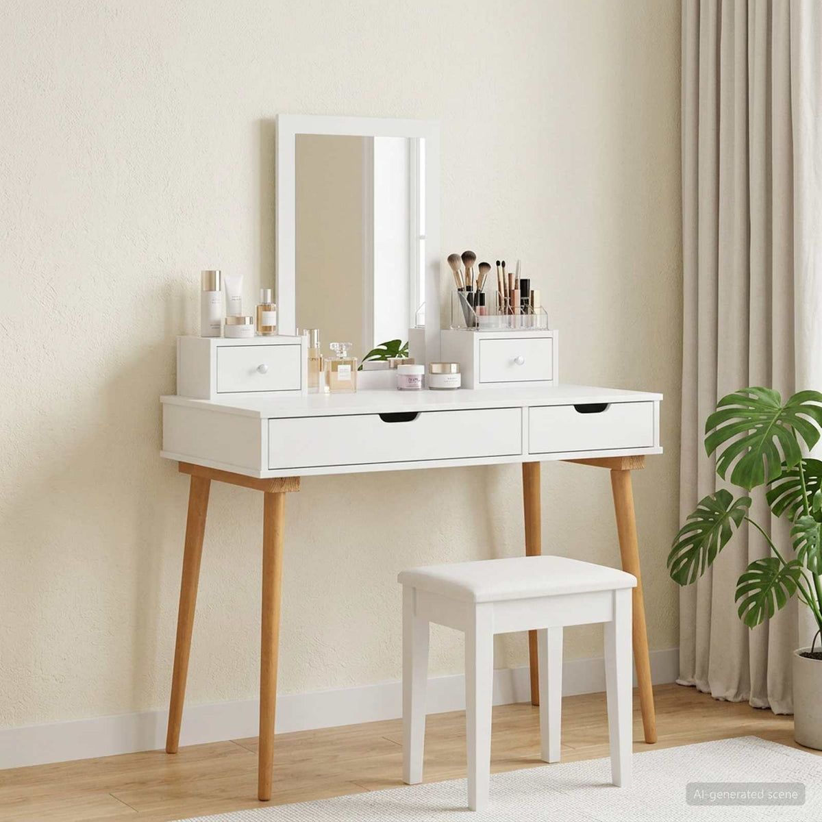 Toilettafel Set FAUSKE 4 pcs Wit 100 x 50 x 143 cm is nu te koop bij PeponiXL, paradijselijk wonen!