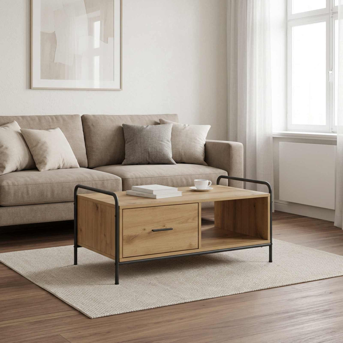 Salontafel Artisanaal eiken 90 x 49 x 41 cm Bewerkt hout is nu te koop bij PeponiXL, paradijselijk wonen!