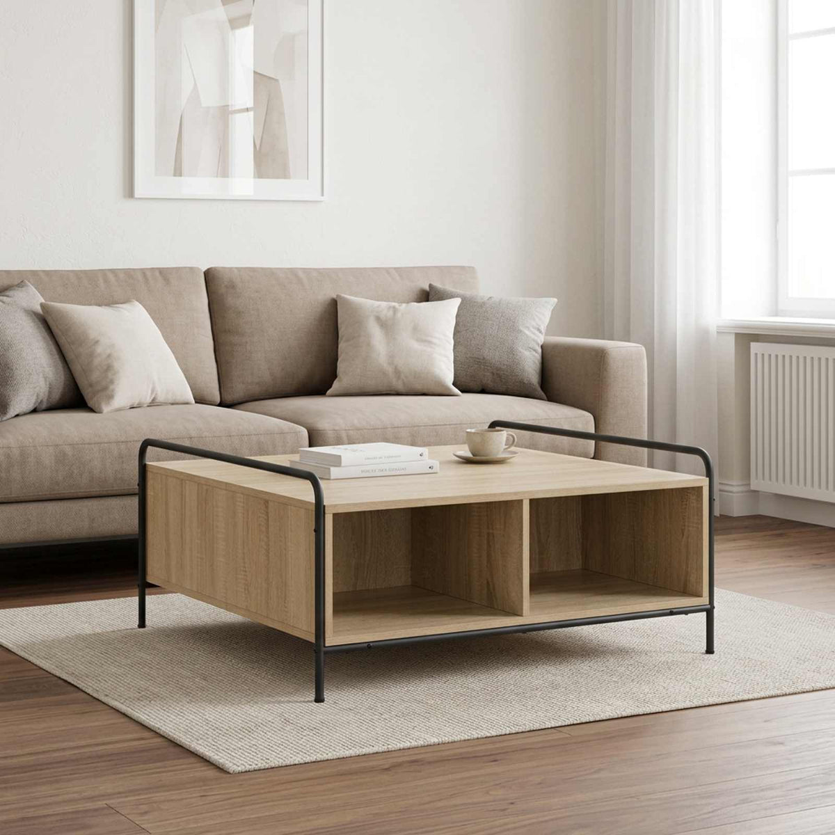 Salontafel Sonoma Eiken 90 x 90 x 41 cm Bewerkt hout is nu te koop bij PeponiXL, paradijselijk wonen!