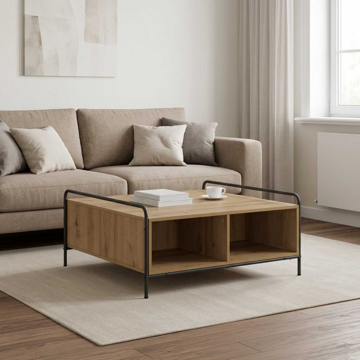 Salontafel Artisanaal eiken 90 x 90 x 41 cm Bewerkt hout is nu te koop bij PeponiXL, paradijselijk wonen!