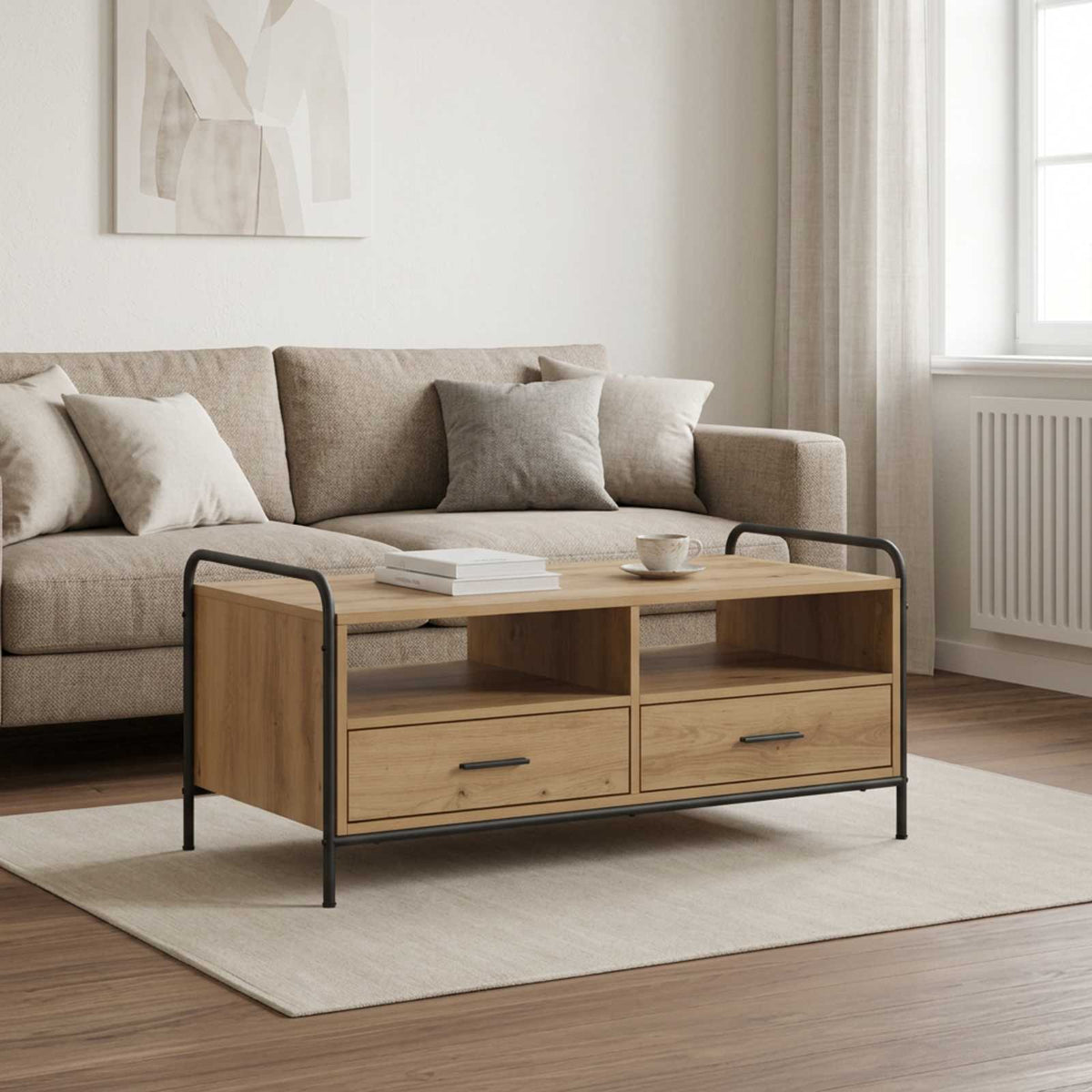 Salontafel Artisanaal eiken 99,5 x 49 x 46 cm Bewerkt hout is nu te koop bij PeponiXL, paradijselijk wonen!