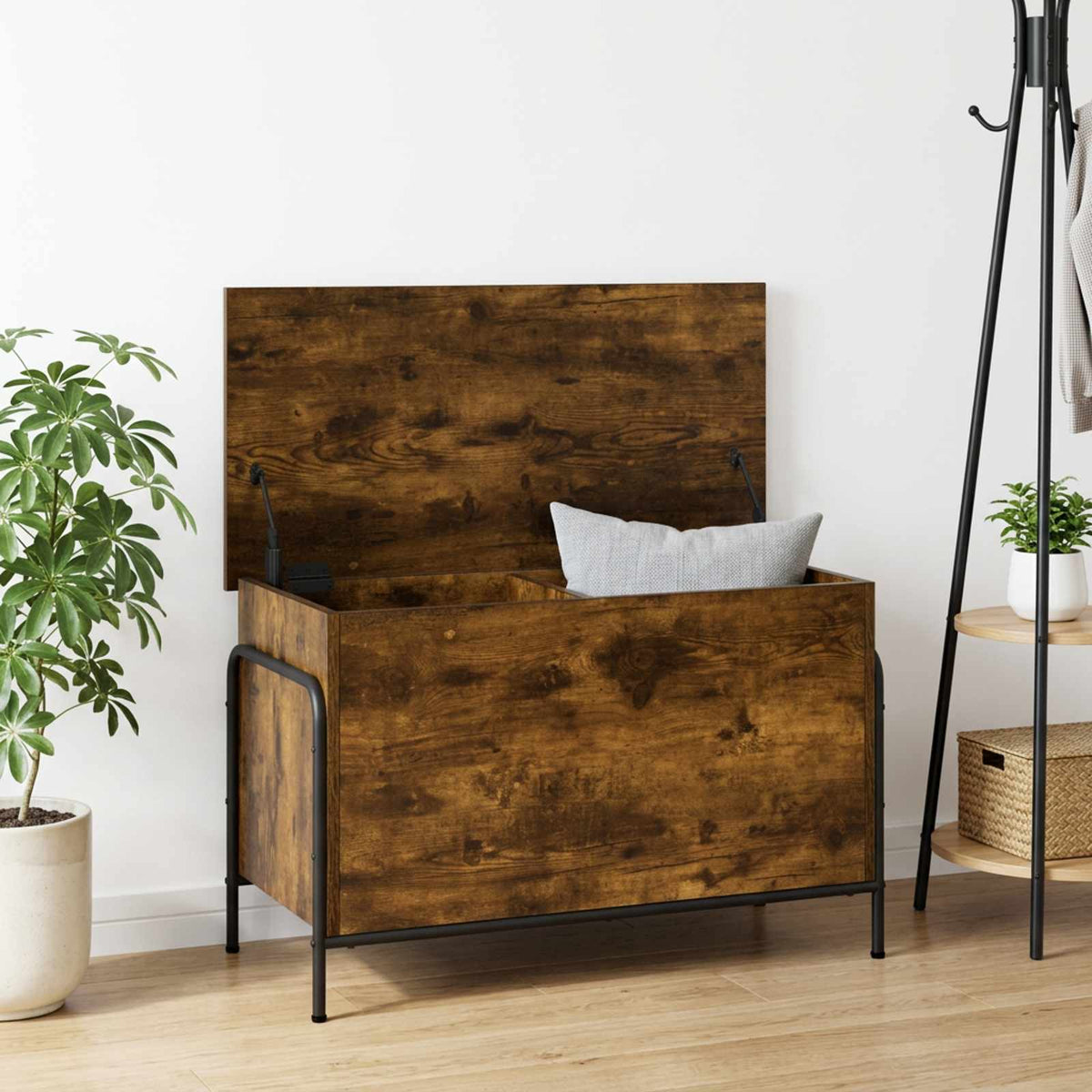 Opbergbox Gerookt eiken 80 x 40 x 49,5 cm Bewerkt hout is nu te koop bij PeponiXL, paradijselijk wonen!