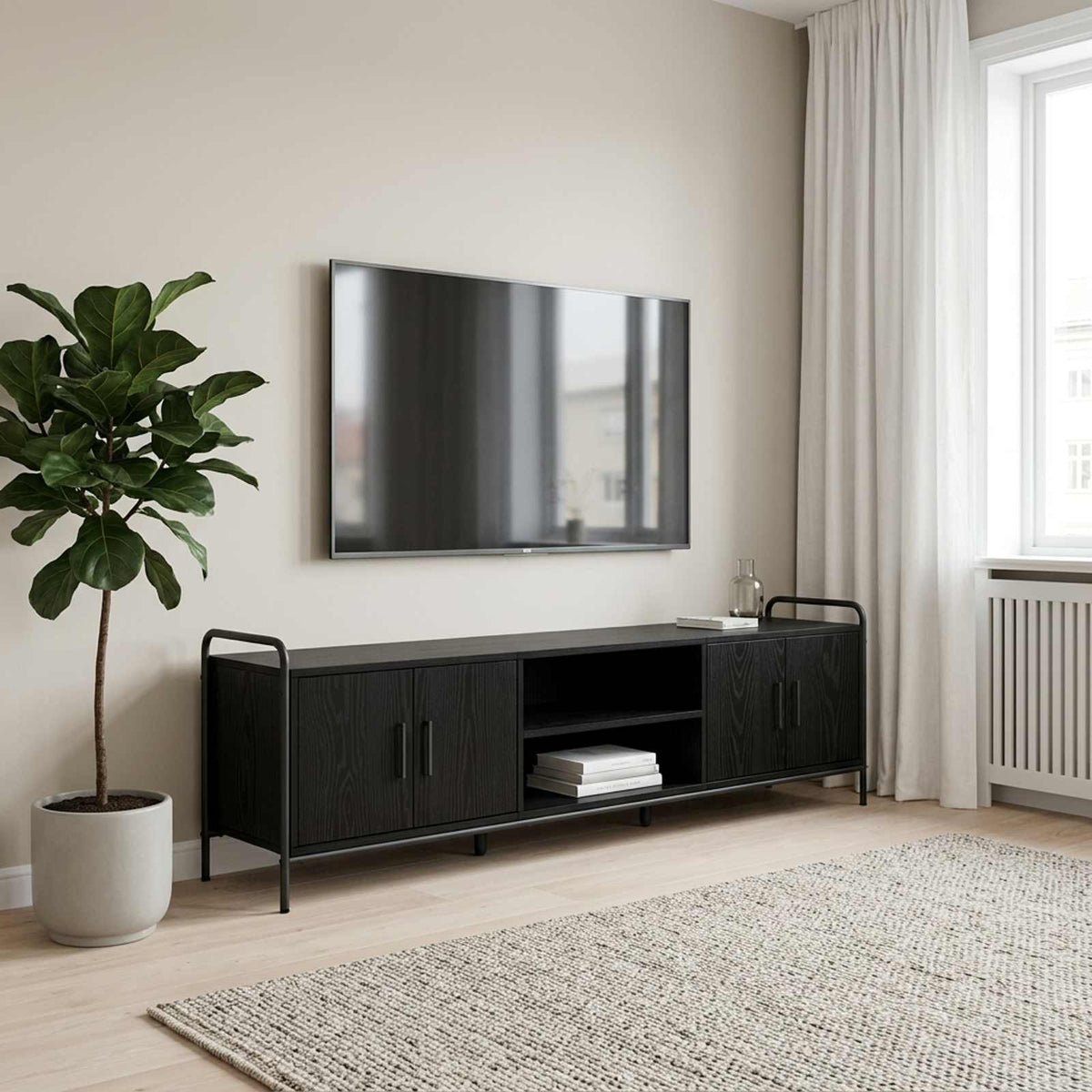 Tv-meubel 167,5 x 33 x 50 cm Zwart eiken Bewerkt hout is nu te koop bij PeponiXL, paradijselijk wonen!