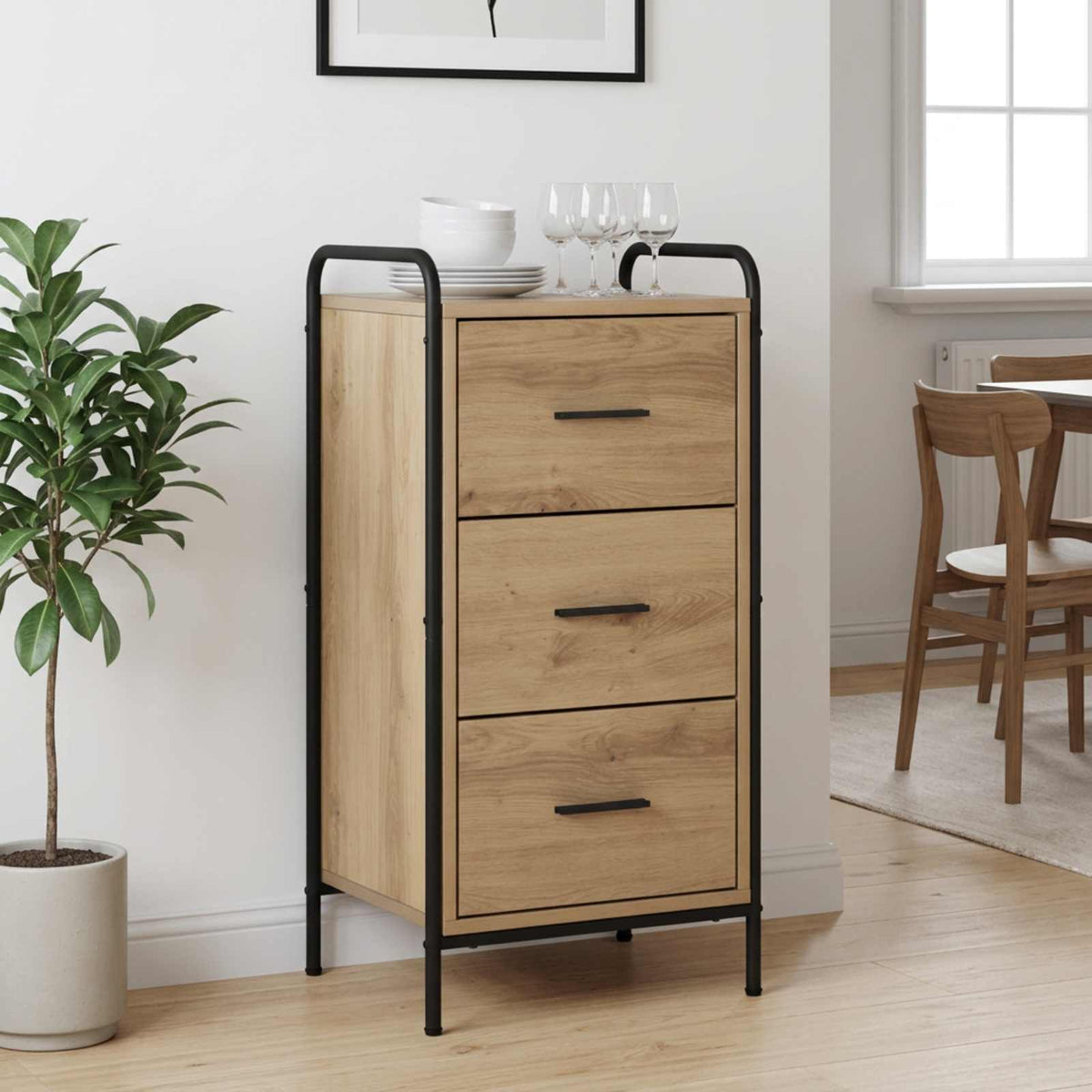 Dressoir Artisanaal eiken 97 x 33 x 81 cm Bewerkt hout is nu te koop bij PeponiXL, paradijselijk wonen!