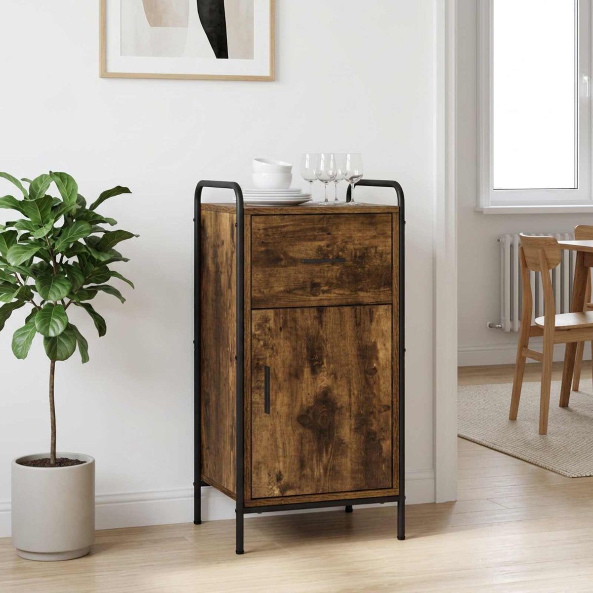 Dressoir Gerookt eiken 97 x 33 x 81 cm Bewerkt hout is nu te koop bij PeponiXL, paradijselijk wonen!