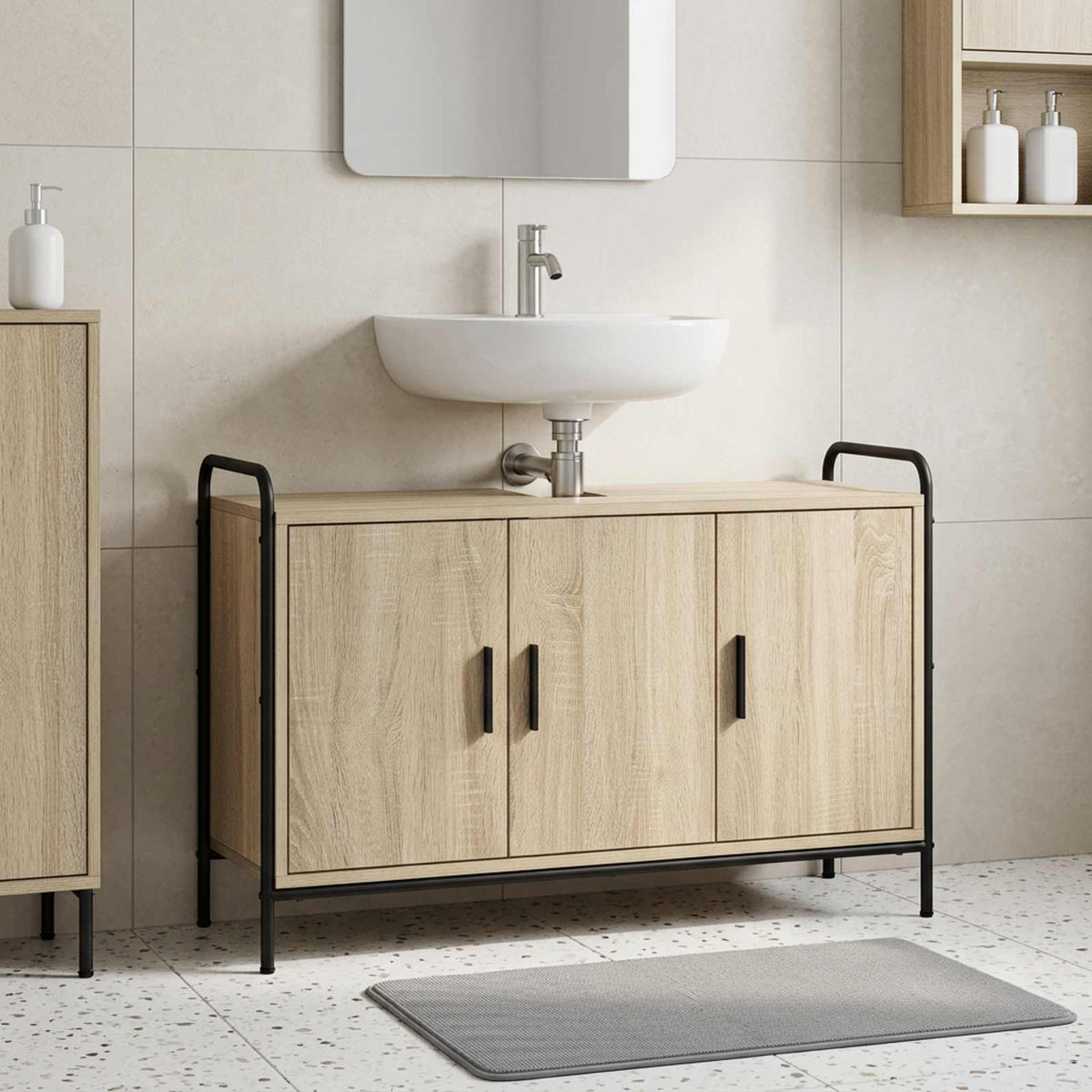 Badkamerkast Sonoma Eiken 95 x 34 x 61 cm Bewerkt hout is nu te koop bij PeponiXL, paradijselijk wonen!