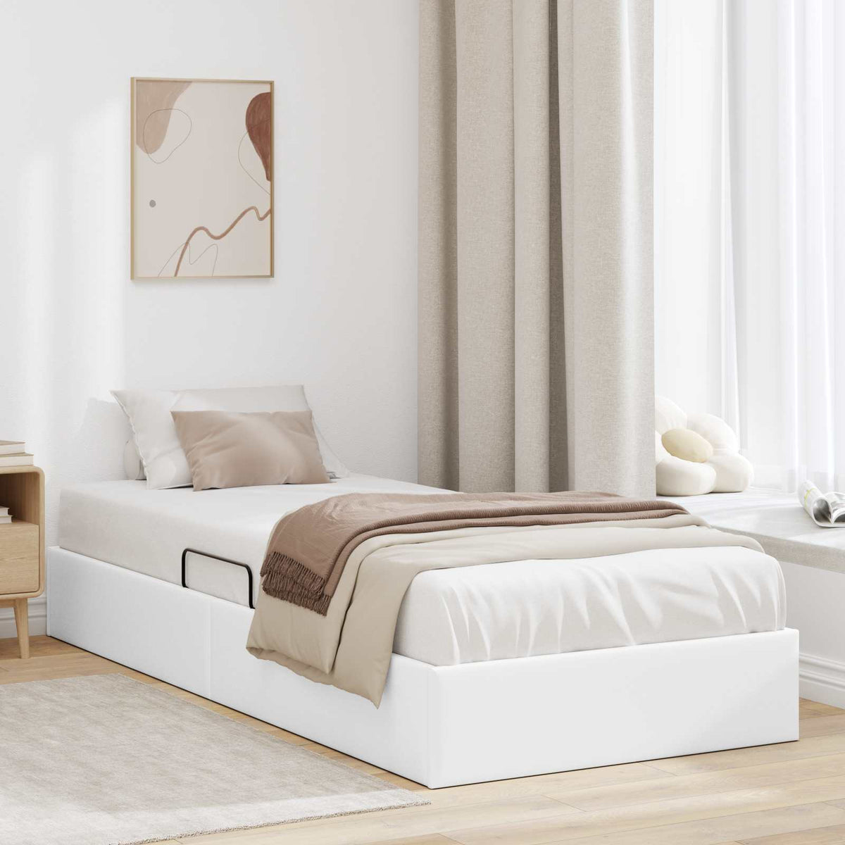 Ottoman Bedframe met opslag Puur Wit 90 x 200 cm Nep Leer is nu te koop bij PeponiXL, paradijselijk wonen!