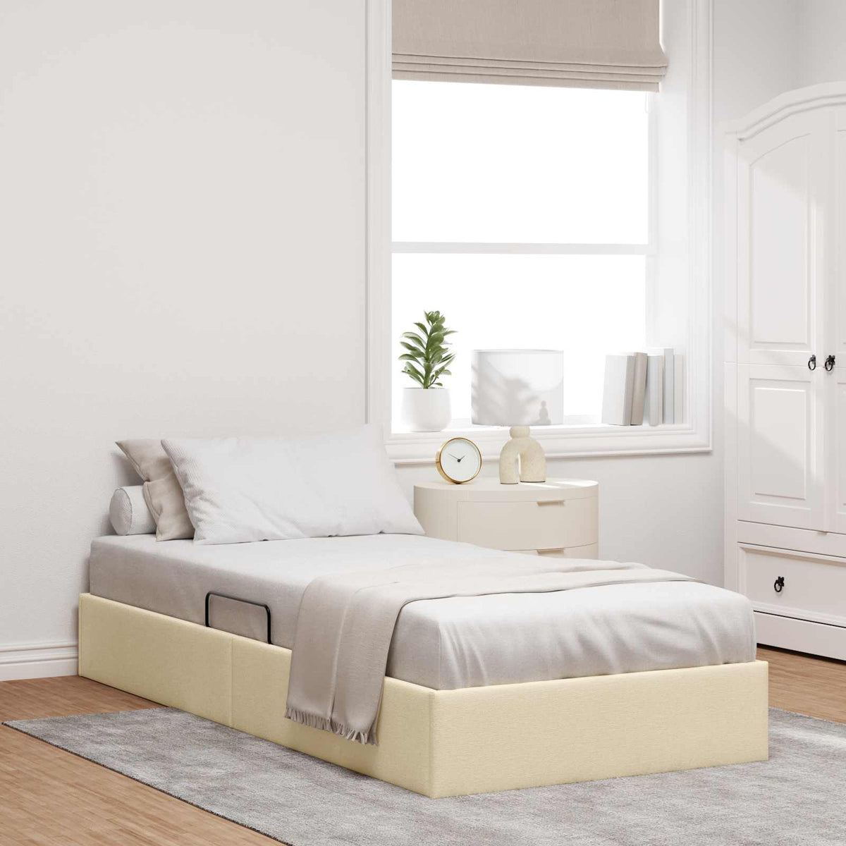 Ottoman Bedframe met opslag Crème 90 x 190 cm Stof is nu te koop bij PeponiXL, paradijselijk wonen!