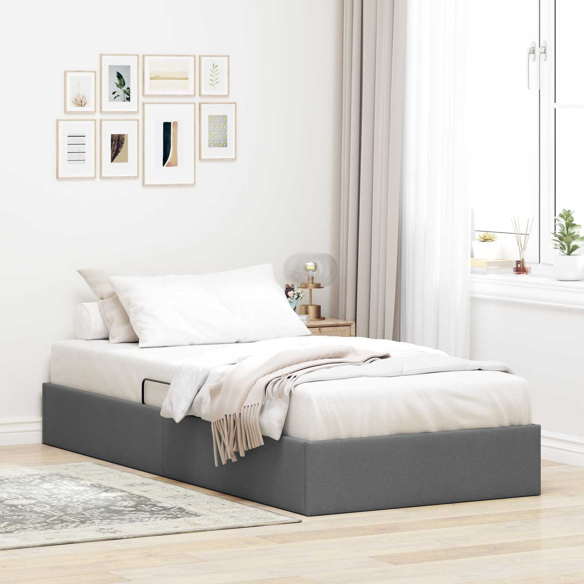 Ottoman Bedframe met opslag Donkergrijs 90 x 200 cm Stof is nu te koop bij PeponiXL, paradijselijk wonen!