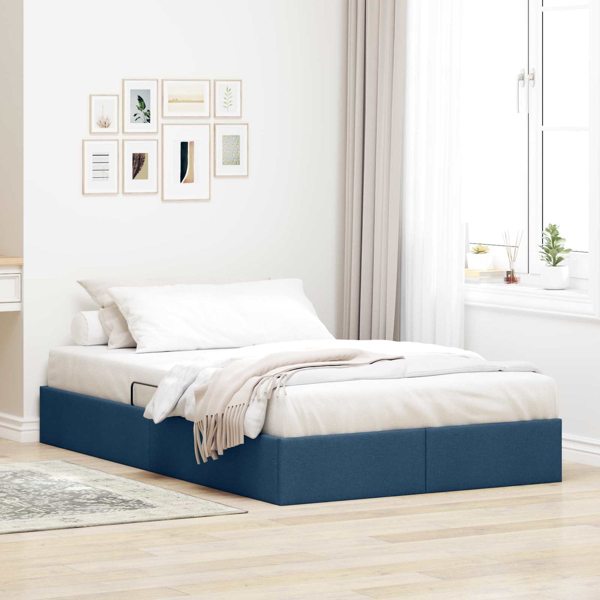 Ottoman Bedframe met opslag Blauw 120 x 200 cm Stof is nu te koop bij PeponiXL, paradijselijk wonen!