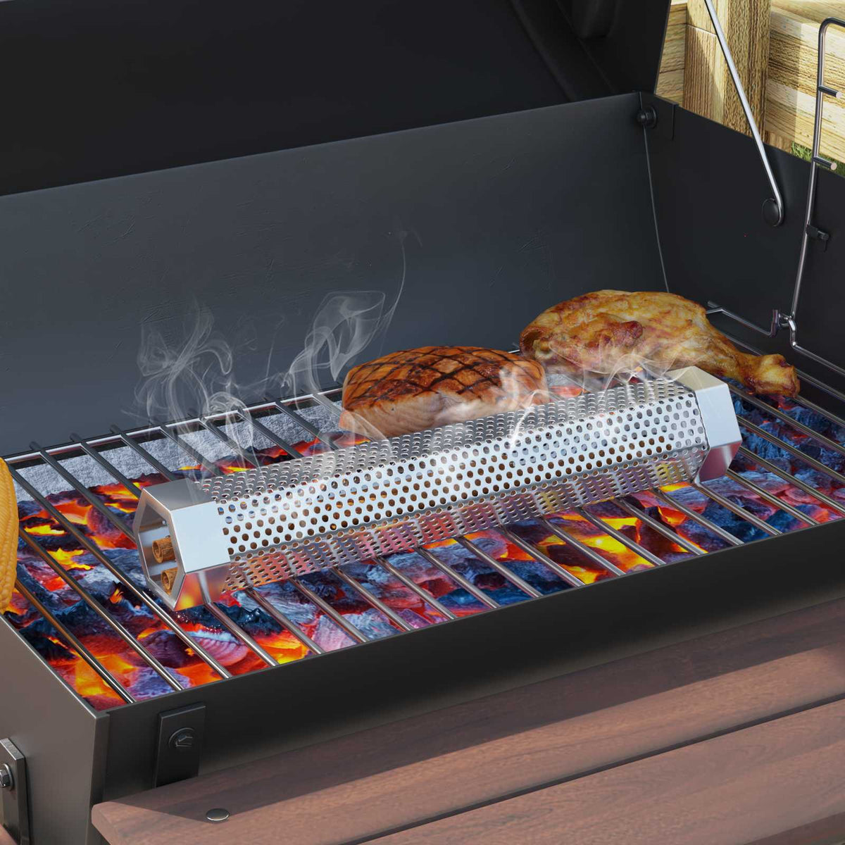 Buiten Grill Ø 40 x 80 cm Staal Zwart is nu te koop bij PeponiXL, paradijselijk wonen!